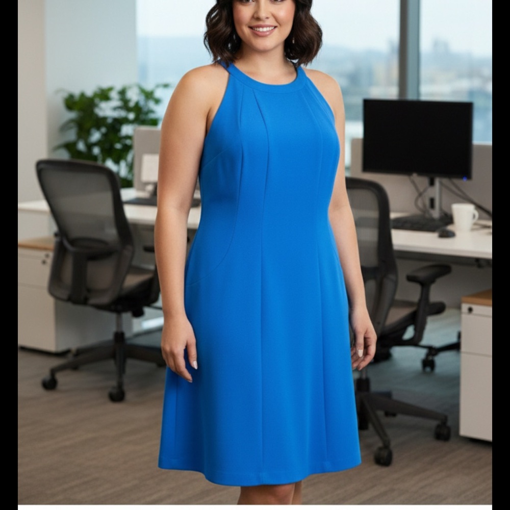 Marc New York Dress Halter A Line Retro Cottage Romantic Blue 12 Office Siren